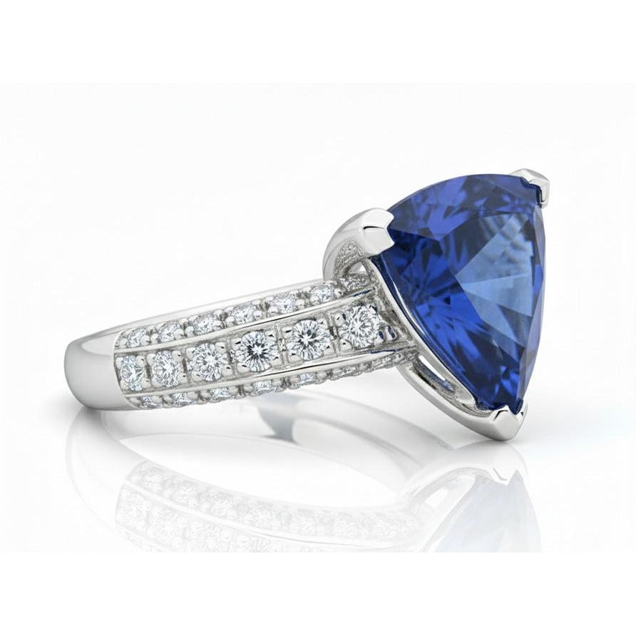 Antique Style Natural Earth Mined Diamond Gemstone Ring Trillion Cut Sapphire 4.50 Carats