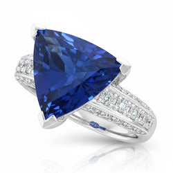 Antique Style Natural Earth Mined Diamond Gemstone Ring Trillion Cut Sapphire 4.50 Carats
