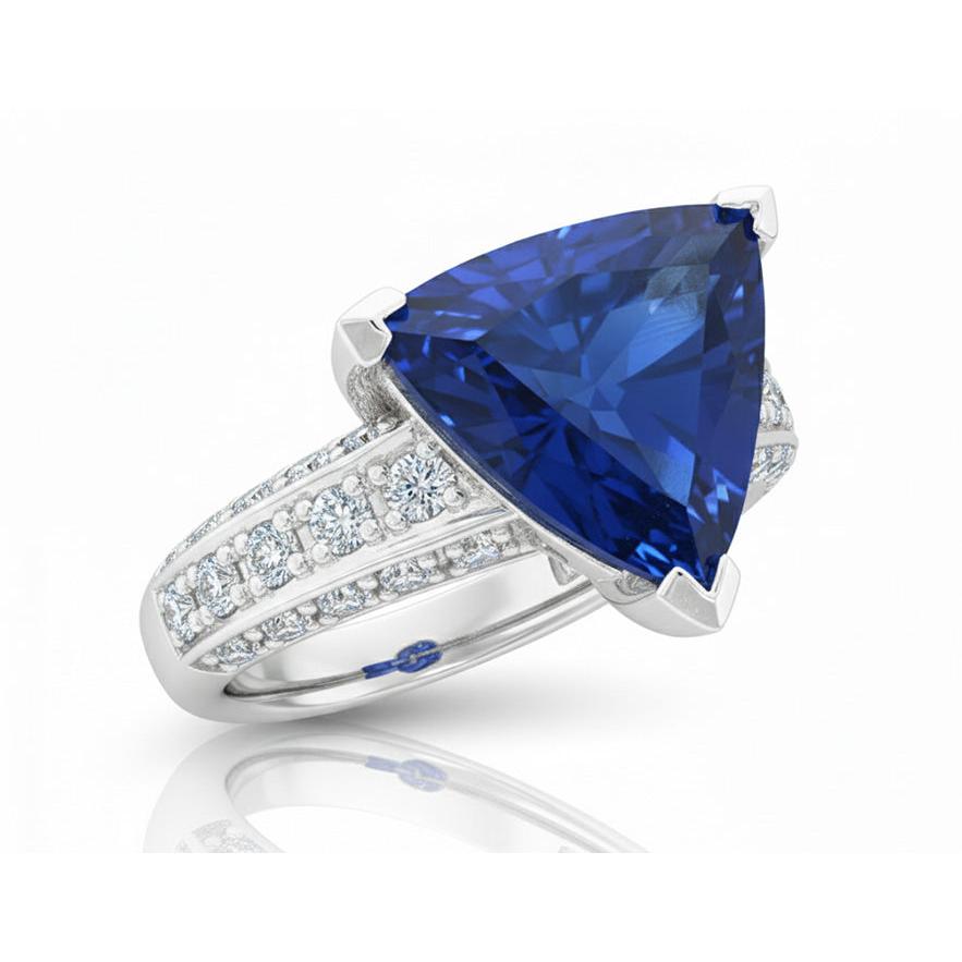 Antique Style Natural Earth Mined Diamond Gemstone Ring Trillion Cut Sapphire 4.50 Carats
