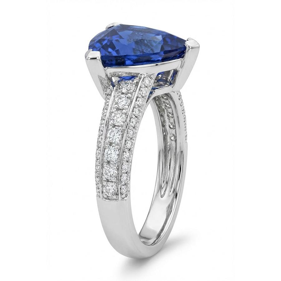 Antique Style Natural Earth Mined Diamond Gemstone Ring Trillion Cut Sapphire 4.50 Carats