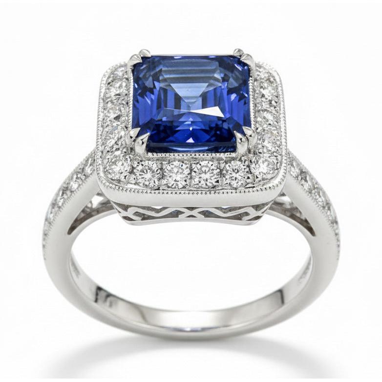 Antique Style Natural Earth Mined Diamond & Sri Lankan Sapphire Ring 9.50 Carats Gold 14K
