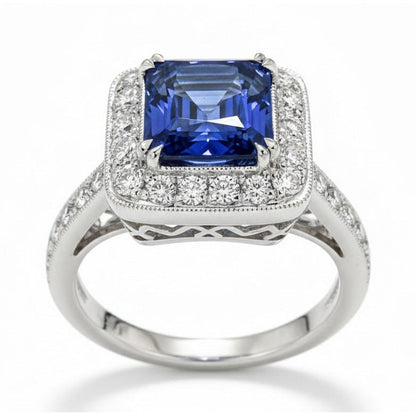 Antique Style Natural Earth Mined Diamond & Sri Lankan Sapphire Ring 9.50 Carats Gold 14K