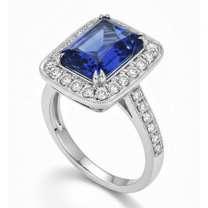 Antique Style Natural Earth Mined Diamond & Sri Lankan Sapphire Ring 9.50 Carats Gold 14K