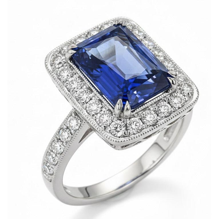 Antique Style Natural Earth Mined Diamond & Sri Lankan Sapphire Ring 9.50 Carats Gold 14K