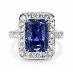 Antique Style Natural Earth Mined Diamond & Sri Lankan Sapphire Ring 9.50 Carats Gold 14K