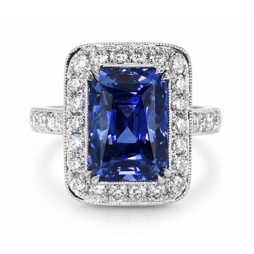 Antique Style Natural Earth Mined Diamond & Sri Lankan Sapphire Ring 9.50 Carats Gold 14K
