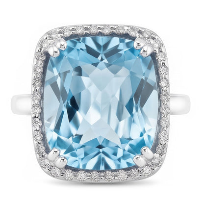 Aquamarine And Natural Earth Mined Diamond 9.50 Ct Wedding Ring Gold 14K