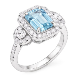 Aquamarine And Natural Earth Mined Diamonds 5.80 Ct Anniversary Ring New White Gold 14K