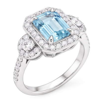 Aquamarine And Natural Earth Mined Diamonds 5.80 Ct Anniversary Ring New White Gold 14K