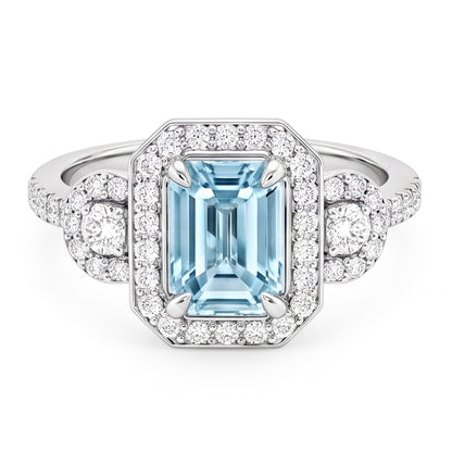 Aquamarine And Natural Earth Mined Diamonds 5.80 Ct Anniversary Ring New White Gold 14K