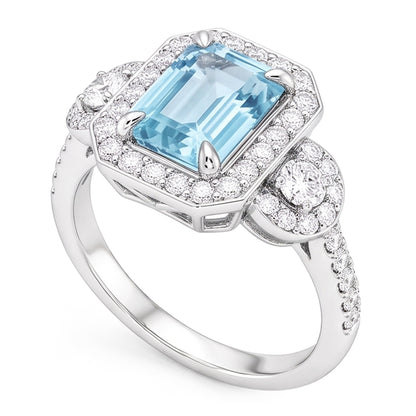 Aquamarine And Natural Earth Mined Diamonds 5.80 Ct Anniversary Ring New White Gold 14K
