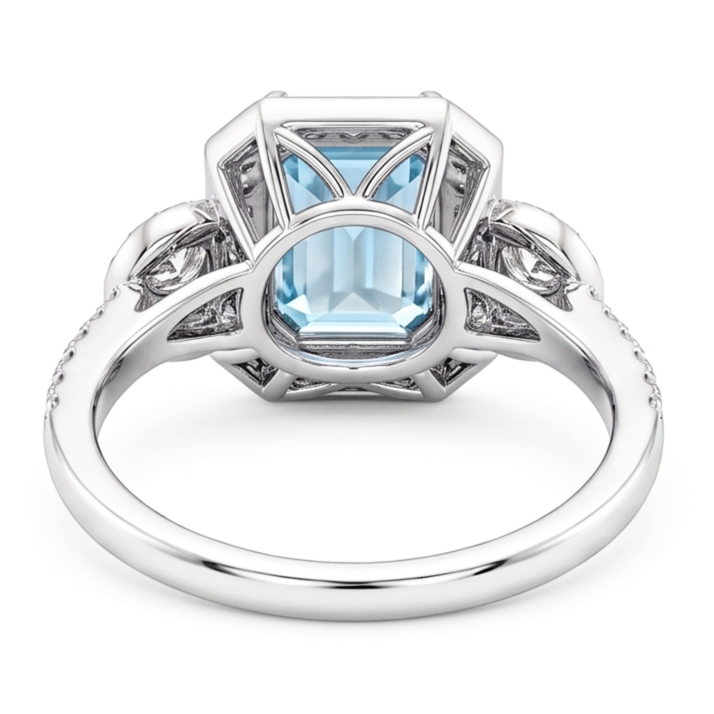 Aquamarine And Natural Earth Mined Diamonds 5.80 Ct Anniversary Ring New White Gold 14K