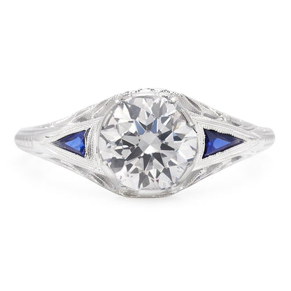 Art Deco Jewelry New Round Old Cut & Sapphire Three Stone Ring