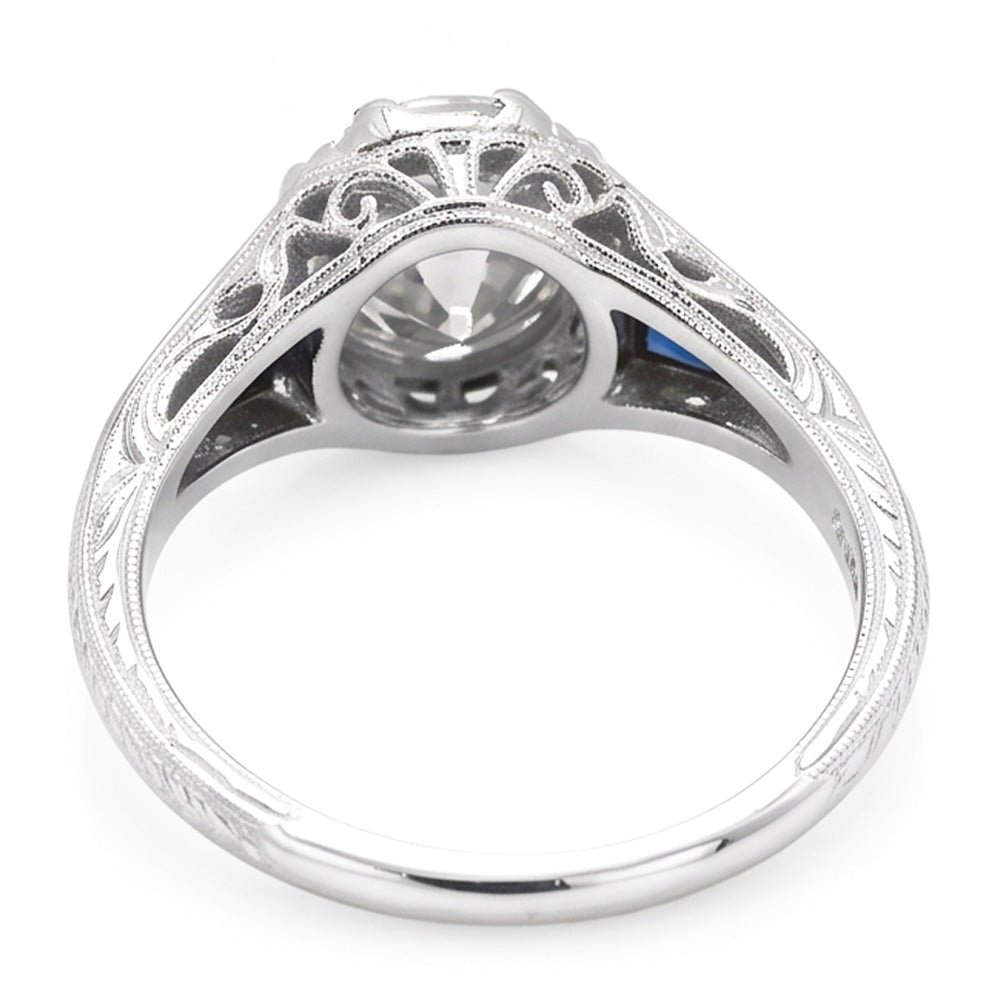 Art Deco Jewelry New Round Old Cut & Sapphire Three Stone Ring