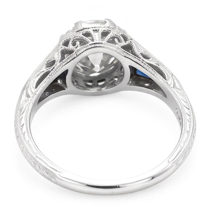 Art Deco Jewelry New Round Old Cut & Sapphire Three Stone Ring