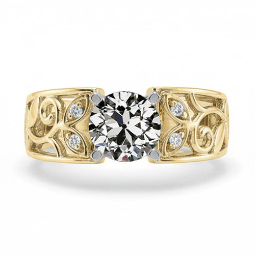 Art Nouveau Jewelry New Ring Old Mine Cut Real Natural Earth Mined Diamond Ring Leaf Style