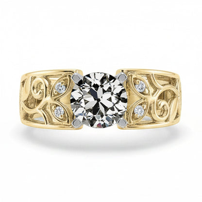 Art Nouveau Jewelry New Ring Old Mine Cut Real Natural Earth Mined Diamond Ring Leaf Style