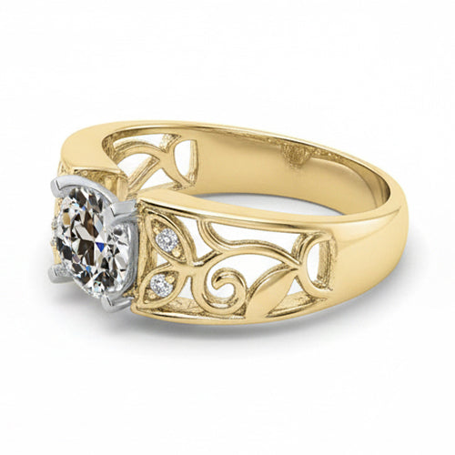 Art Nouveau Jewelry New Ring Old Mine Cut Real Natural Earth Mined Diamond Ring Leaf Style