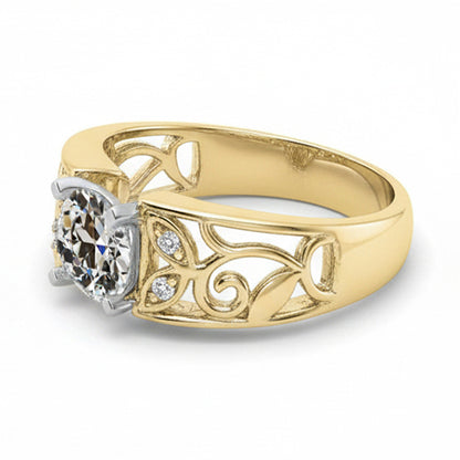 Art Nouveau Jewelry New Ring Old Mine Cut Real Natural Earth Mined Diamond Ring Leaf Style