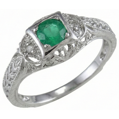 Art Nouveau Jewelry New Round Cut Green Emerald GIA Natural Earth Mined Diamond Ring
