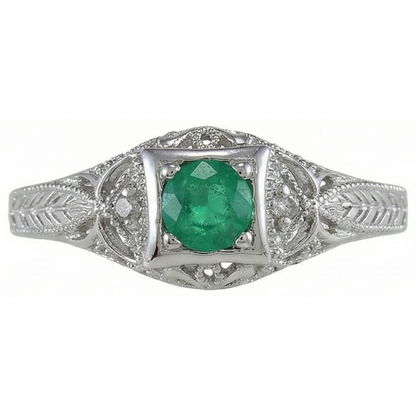 Art Nouveau Jewelry New Round Cut Green Emerald GIA Natural Earth Mined Diamond Ring