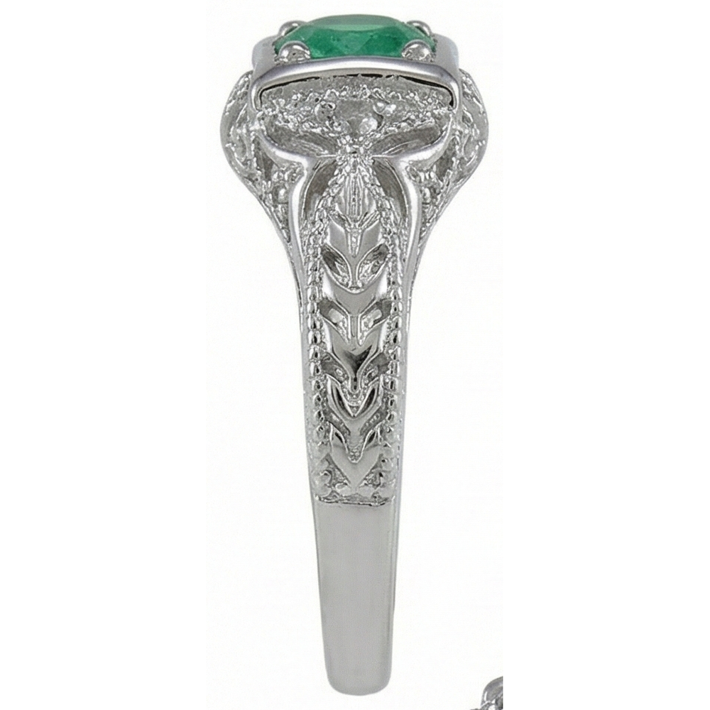 Art Nouveau Jewelry New Round Cut Green Emerald GIA Natural Earth Mined Diamond Ring