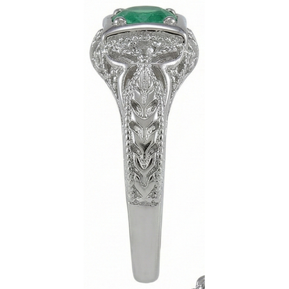 Art Nouveau Jewelry New Round Cut Green Emerald GIA Natural Earth Mined Diamond Ring