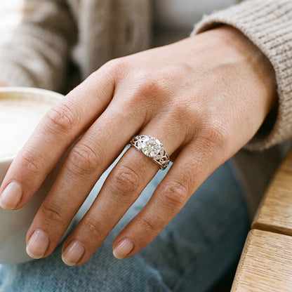 Art Nouveau Jewelry New Women’s Ring Old Cut Natural Earth Mined Diamond Leaf Style