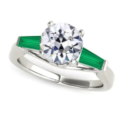 Art Deco Jewelry New Antique Cut Diamond Emerald Ring Gold 14K