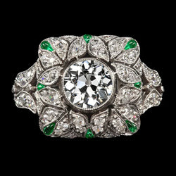 Art Deco Jewelry New Old Cut Diamond Ring Emerald Antique Style
