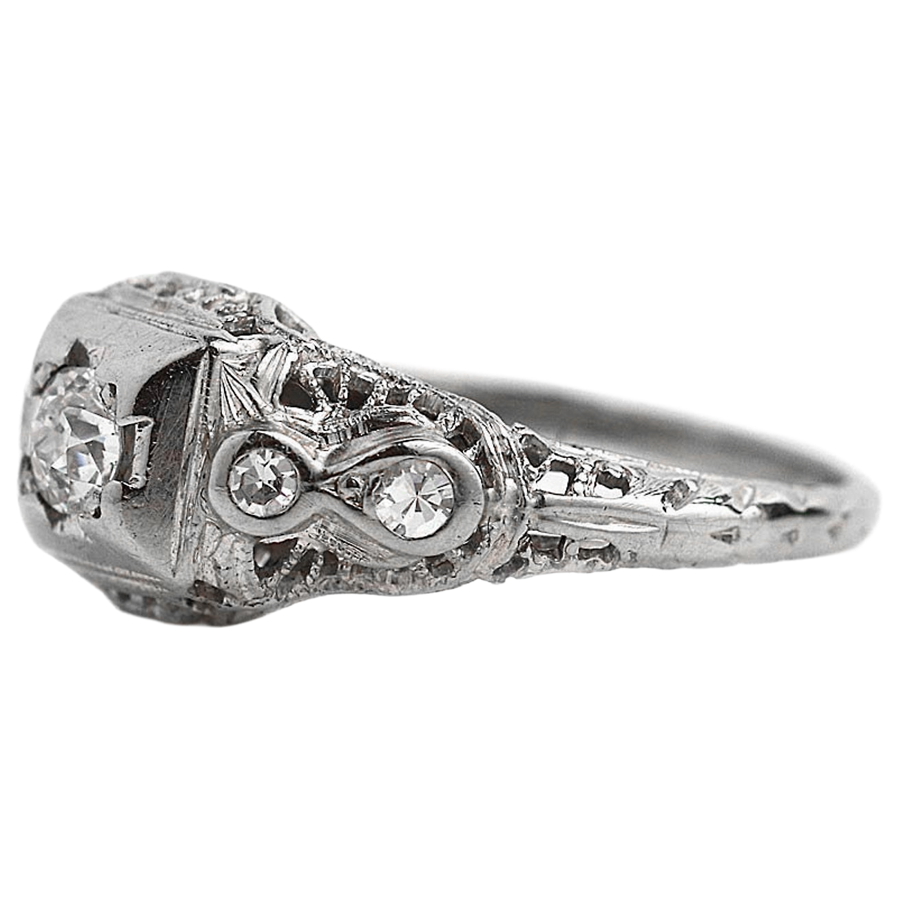Art Nouveau Jewelry New Old Mine Cut Natural Earth Mined Diamond Anniversary Ring