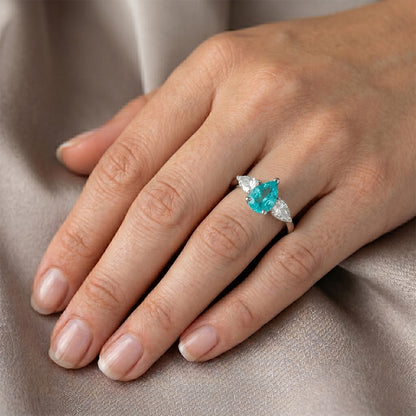 Artisan VVS Paraiba Tourmaline Three Stone Ring – 2 ct 14K White