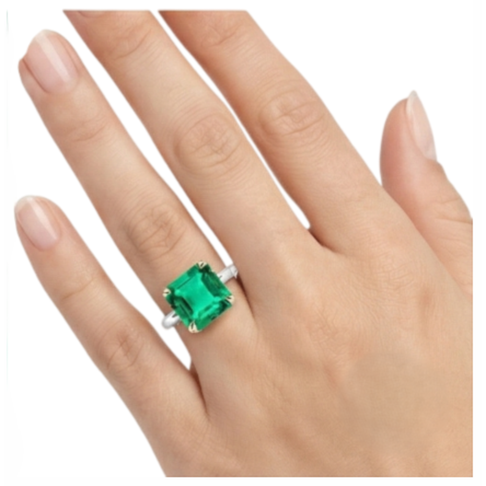 Natural Real ( Not Lab Grown ) Asscher Cut Colombian Green Emerald GIA Lady’s Ring