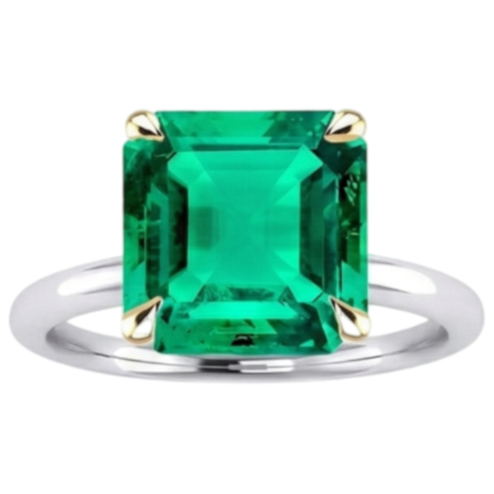Natural Real ( Not Lab Grown ) Asscher Cut Colombian Green Emerald GIA Lady’s Ring
