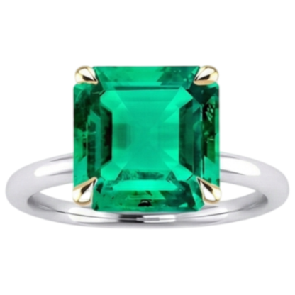 Natural Real ( Not Lab Grown ) Asscher Cut Colombian Green Emerald GIA Lady’s Ring