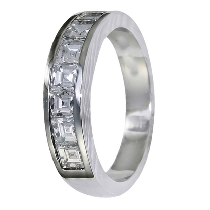 Asscher Cut Diamond Wedding Band 3.50 Carats White Gold 10K Men's Ring