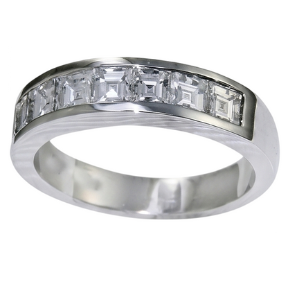 Asscher Cut Diamond Wedding Band 3.50 Carats White Gold 10K Men's Ring