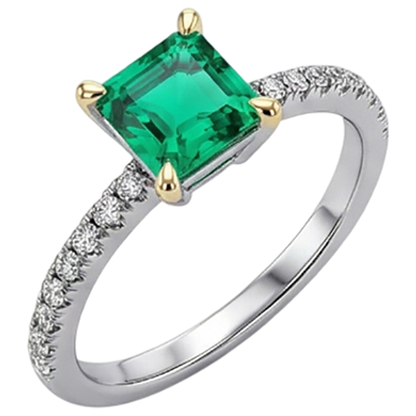 Natural Real ( Not Lab Grown ) Asscher Cut Green Emerald GIA Ring With Accents Anniversary Jewelry