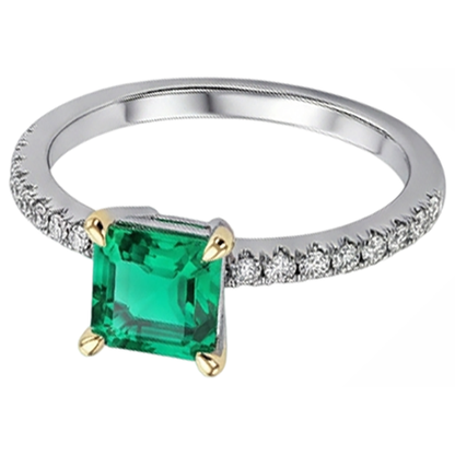 Natural Real ( Not Lab Grown ) Asscher Cut Green Emerald GIA Ring With Accents Anniversary Jewelry