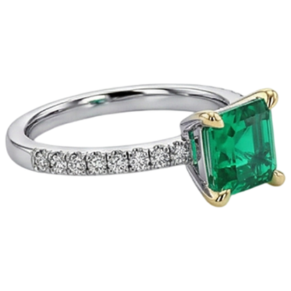 Natural Real ( Not Lab Grown ) Asscher Cut Green Emerald GIA Ring With Accents Anniversary Jewelry