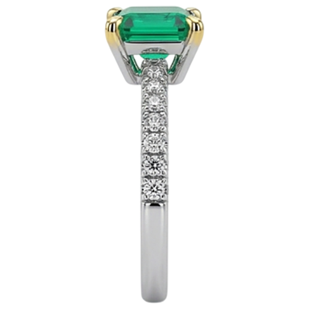 Natural Real ( Not Lab Grown ) Asscher Cut Green Emerald GIA Ring With Accents Anniversary Jewelry