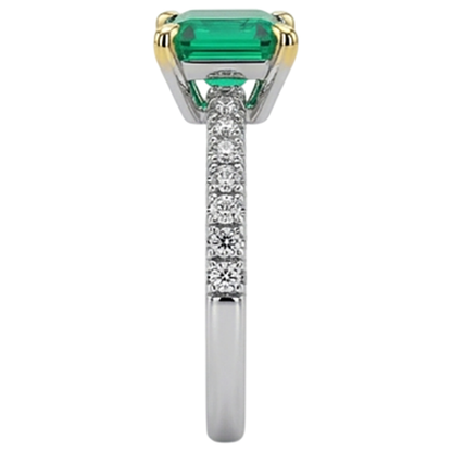 Natural Real ( Not Lab Grown ) Asscher Cut Green Emerald GIA Ring With Accents Anniversary Jewelry