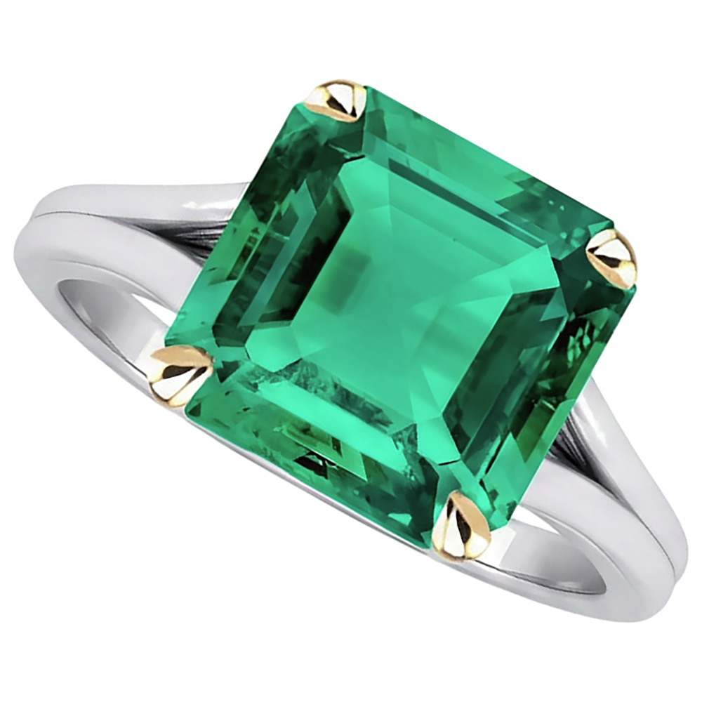 Natural Real ( Not Lab Grown ) Asscher Cut Solitaire Green Emerald GIA Ring Split Shank