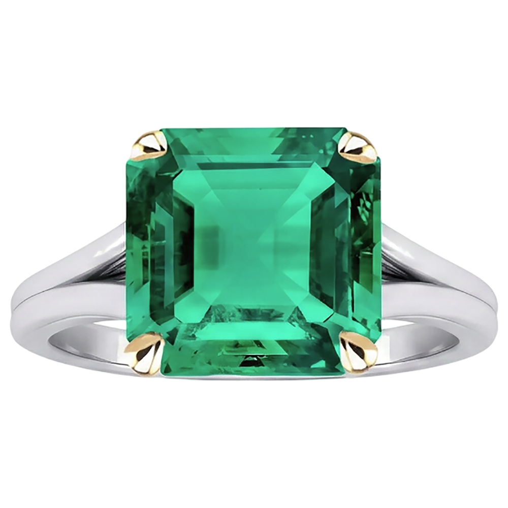 Natural Real ( Not Lab Grown ) Asscher Cut Solitaire Green Emerald GIA Ring Split Shank