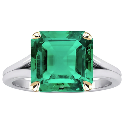 Natural Real ( Not Lab Grown ) Asscher Cut Solitaire Green Emerald GIA Ring Split Shank