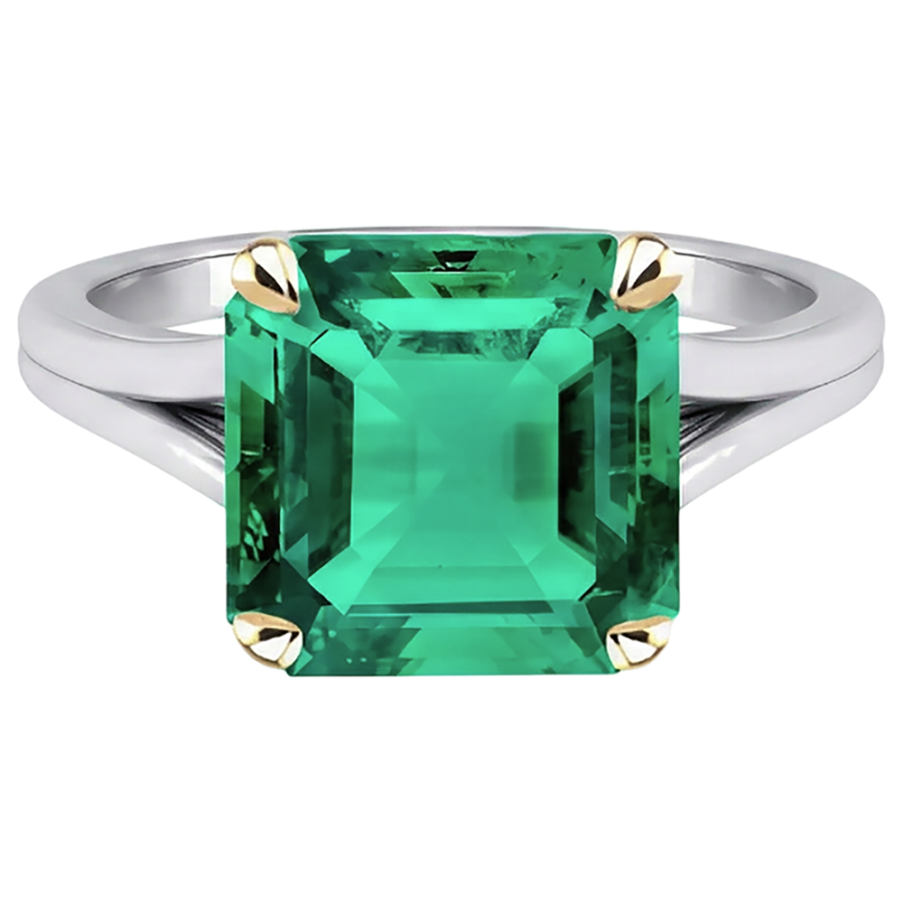 Natural Real ( Not Lab Grown ) Asscher Cut Solitaire Green Emerald GIA Ring Split Shank