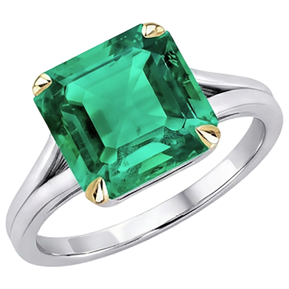Natural Real ( Not Lab Grown ) Asscher Cut Solitaire Green Emerald GIA Ring Split Shank