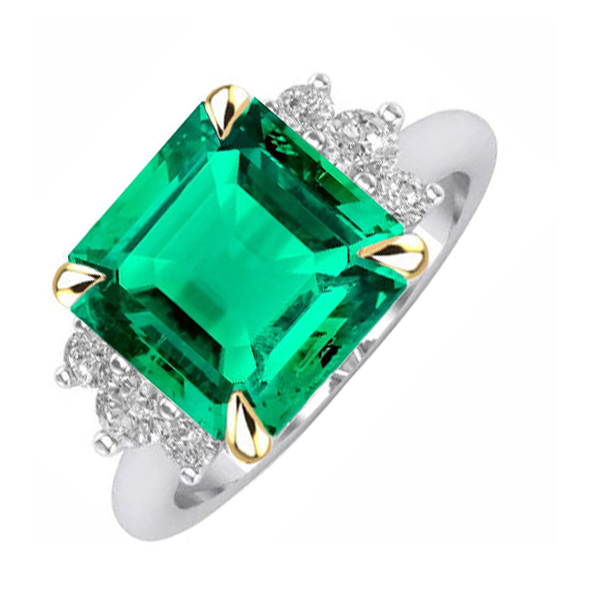 Natural Real ( Not Lab Grown ) Asscher Green Emerald GIA Diamond Wedding Ring Prong Set