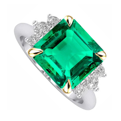 Natural Real ( Not Lab Grown ) Asscher Green Emerald GIA Diamond Wedding Ring Prong Set