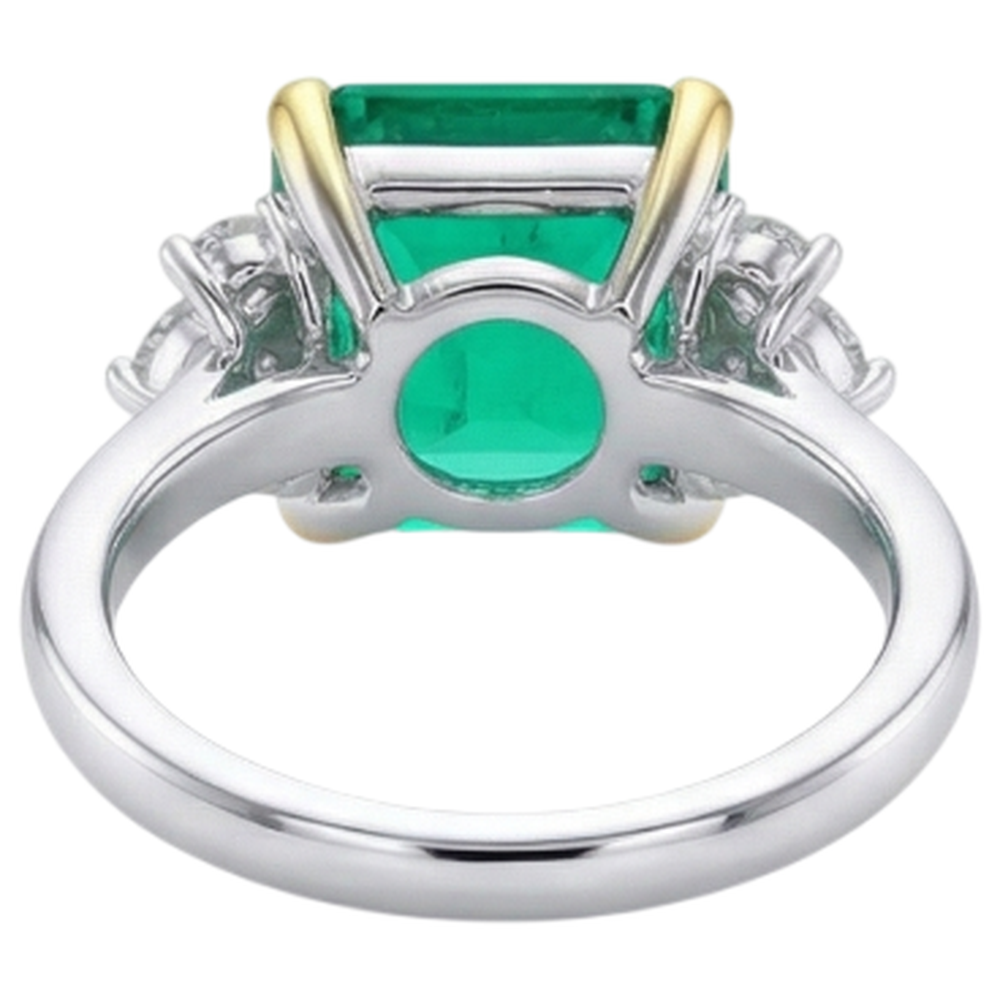 Natural Real ( Not Lab Grown ) Asscher Green Emerald GIA Diamond Wedding Ring Prong Set